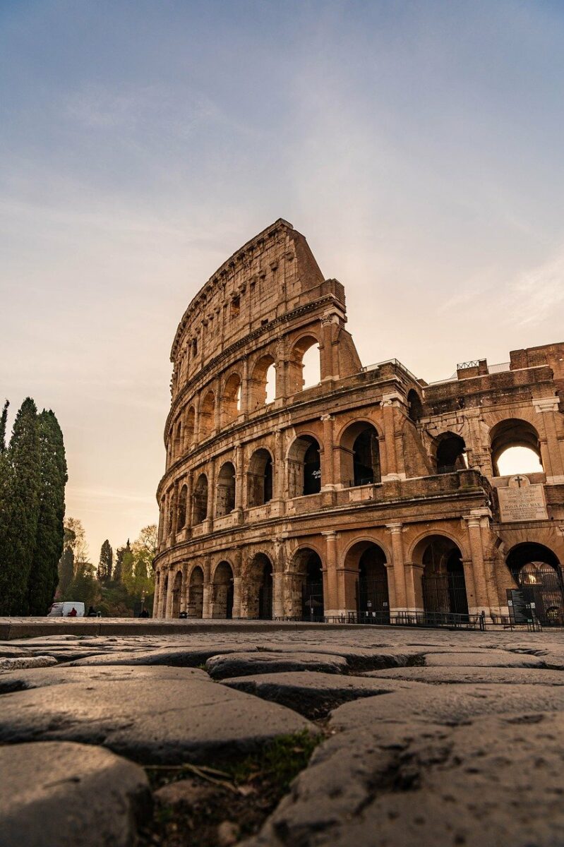 italy, rome, nature, colosseum, sunset, ancient architecture, travel, roman arena, tourists